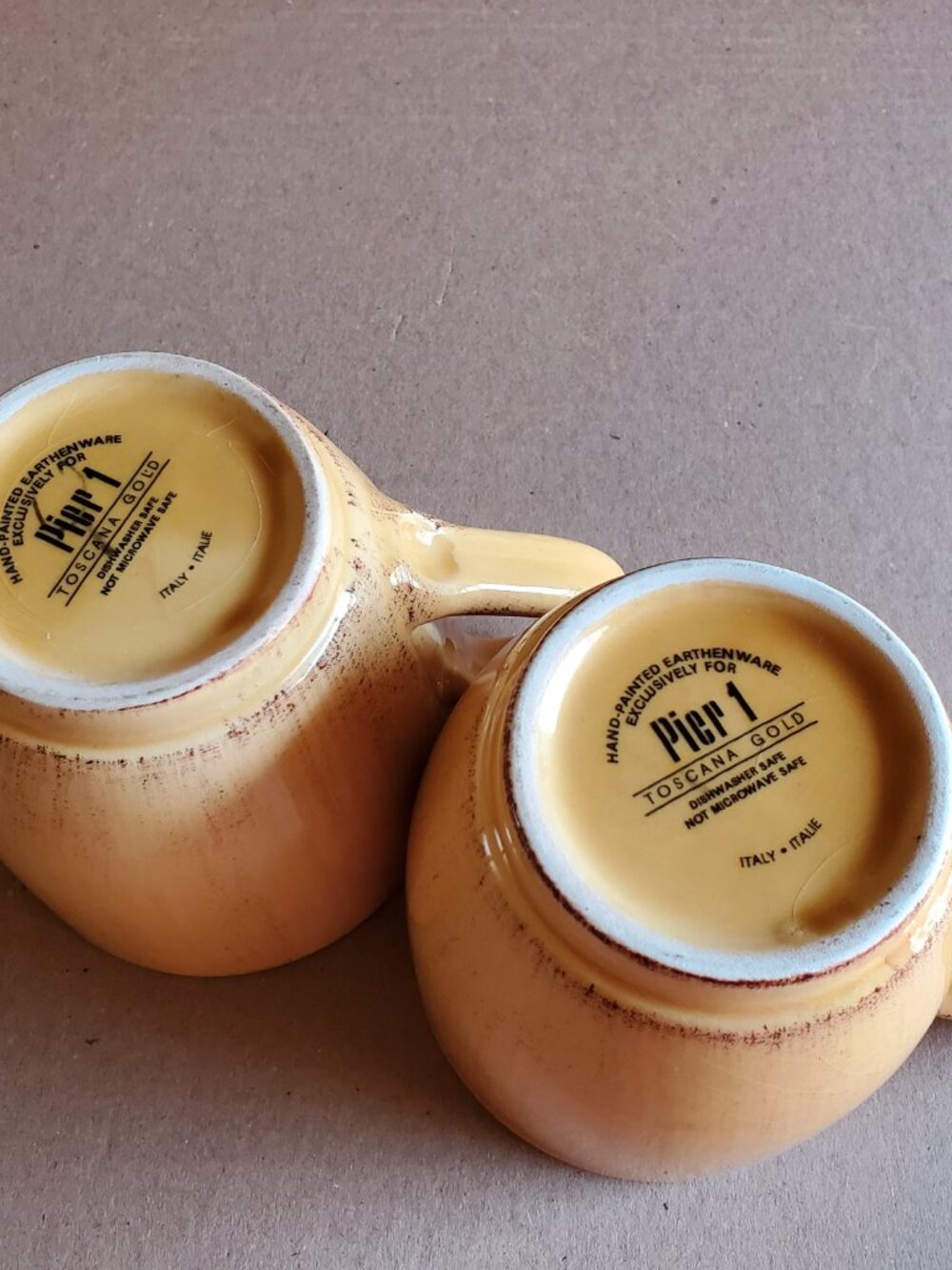 Pier 1 Toscana Gold Mugs Handpainted Earthenware Cups Italy Set of 2 Large - Picture 9 of 11